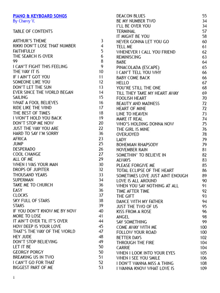 Piano & Keyboard Song Lyrics Collection | PDF | Song Structure | Songs