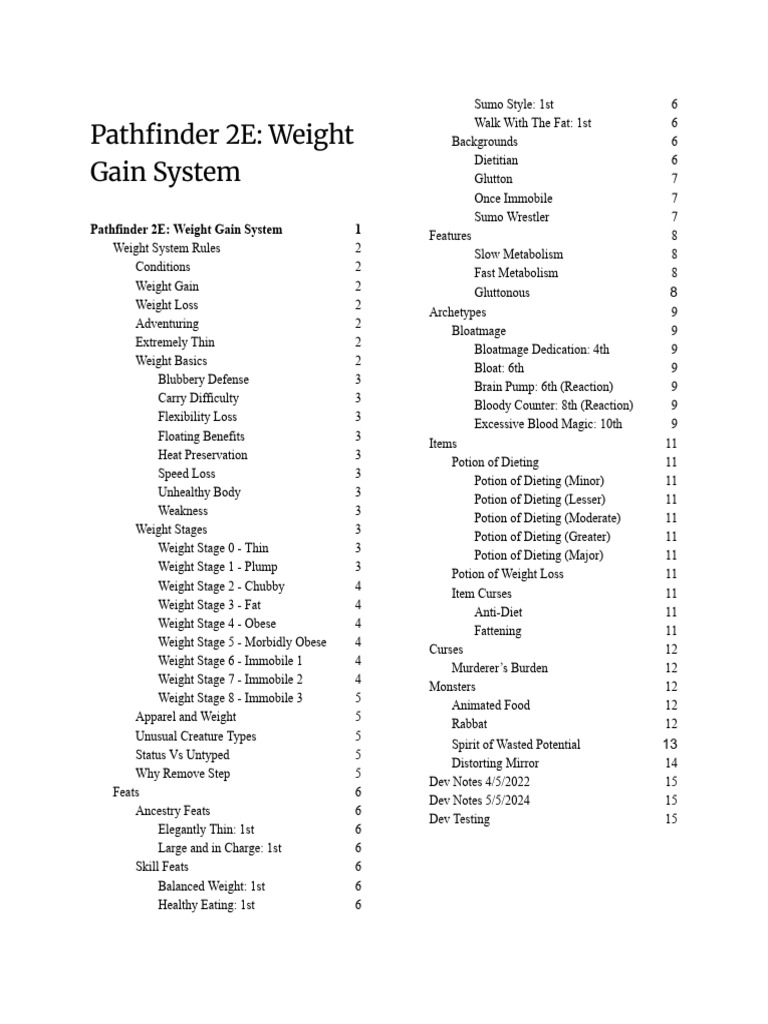Pathfinder 2E Weight Gain Mechanics | PDF | Weight Loss | Dieting