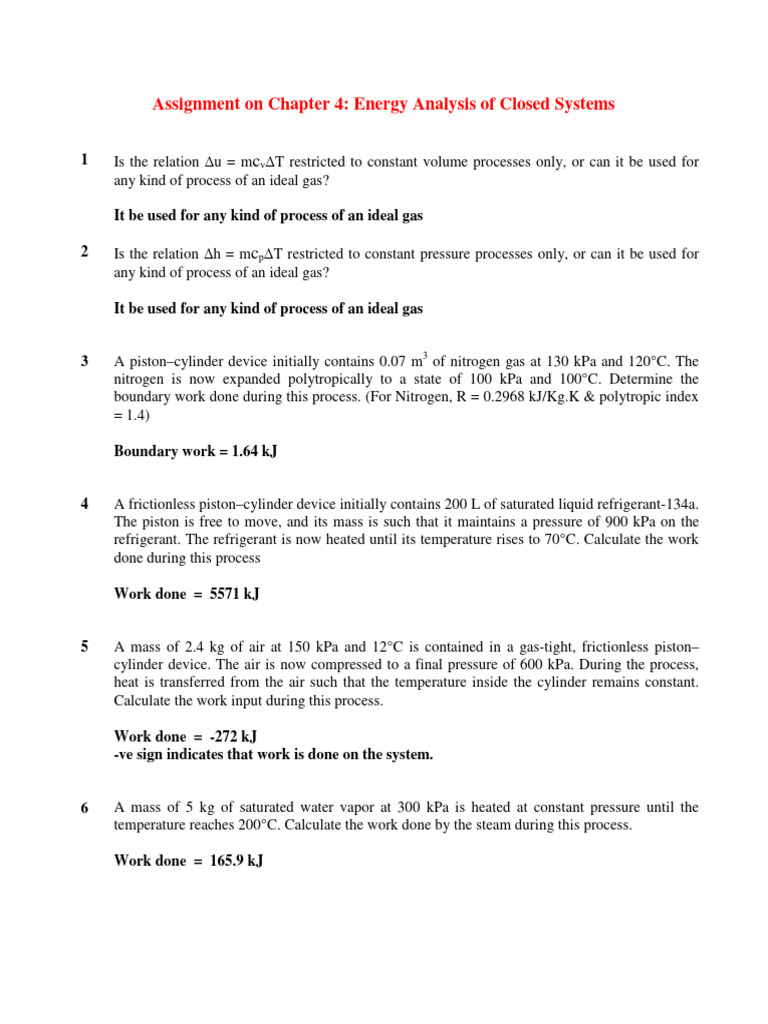 Final Answers For Assignment On Chapter 4 | PDF | Gases | Pressure