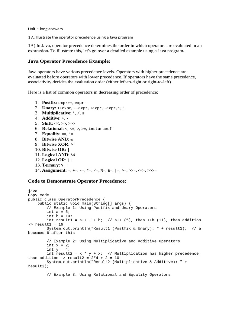 Java Operator Precedence and Bitwise Operators | PDF | Method (Computer ...