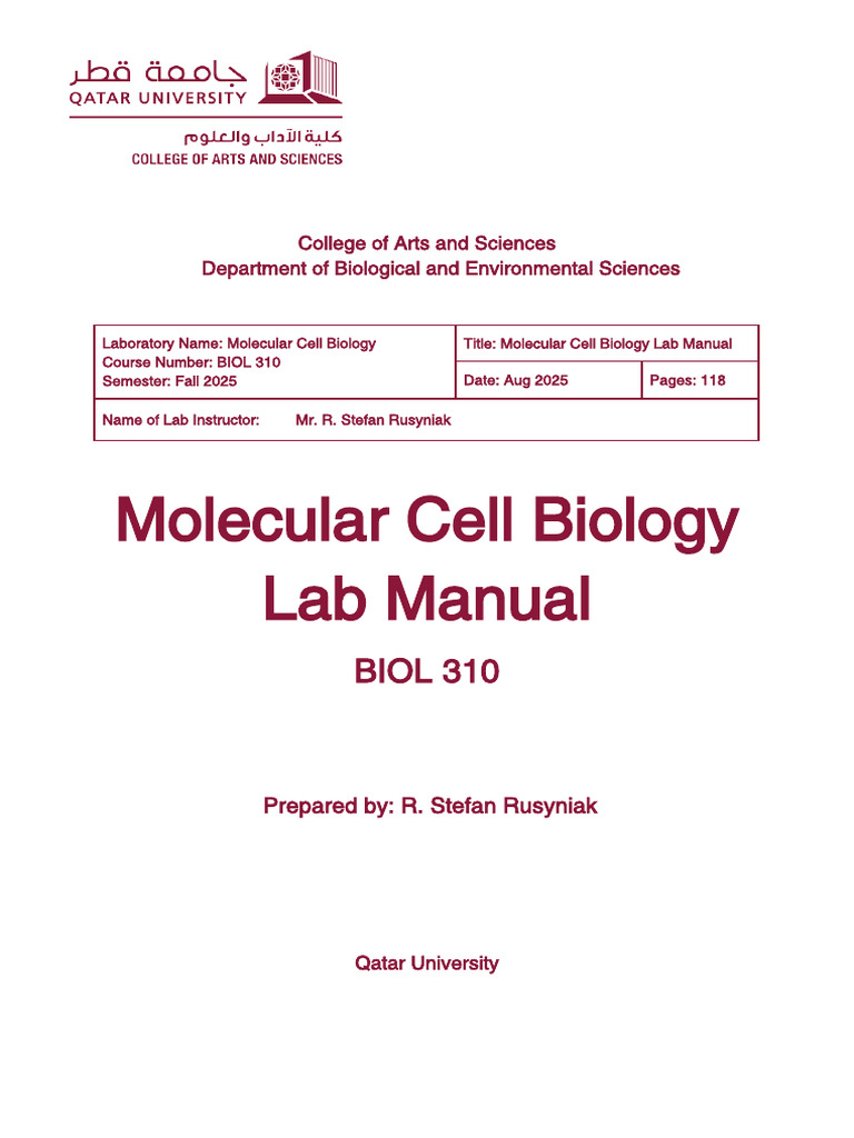 Molecular Cell Biology Lab Manual 2025 | PDF | Mole (Unit) | Polymerase ...
