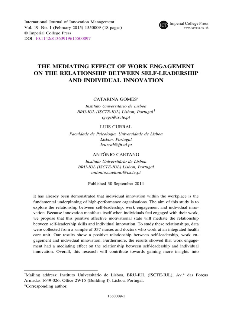 The Mediating Effect of Work Engagement | PDF | Innovation | Creativity