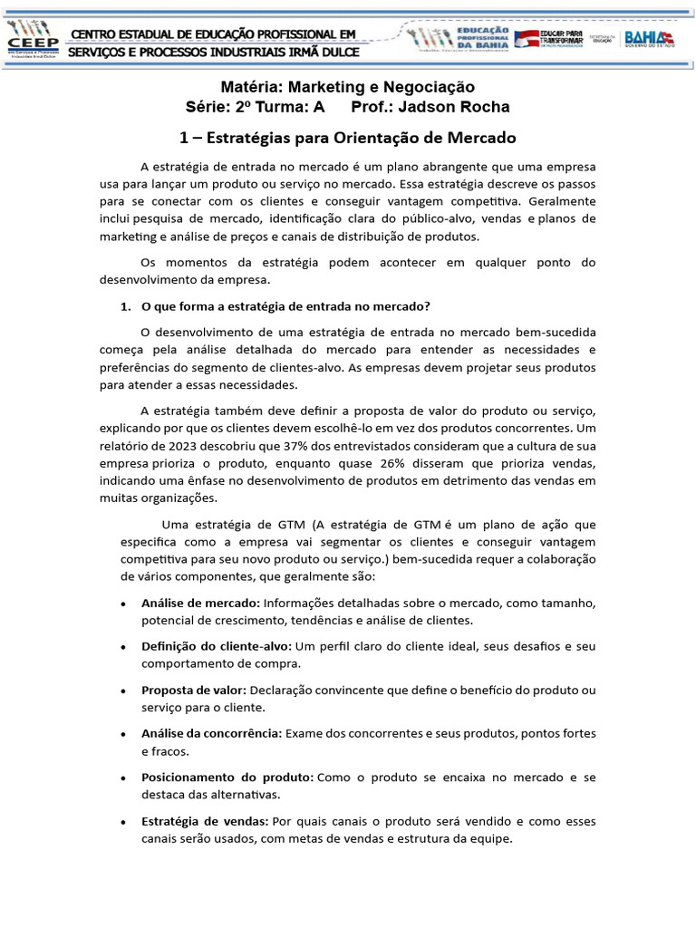 Estratégias de Entrada no Mercado Eficazes | PDF | Marketing | Mercado ...