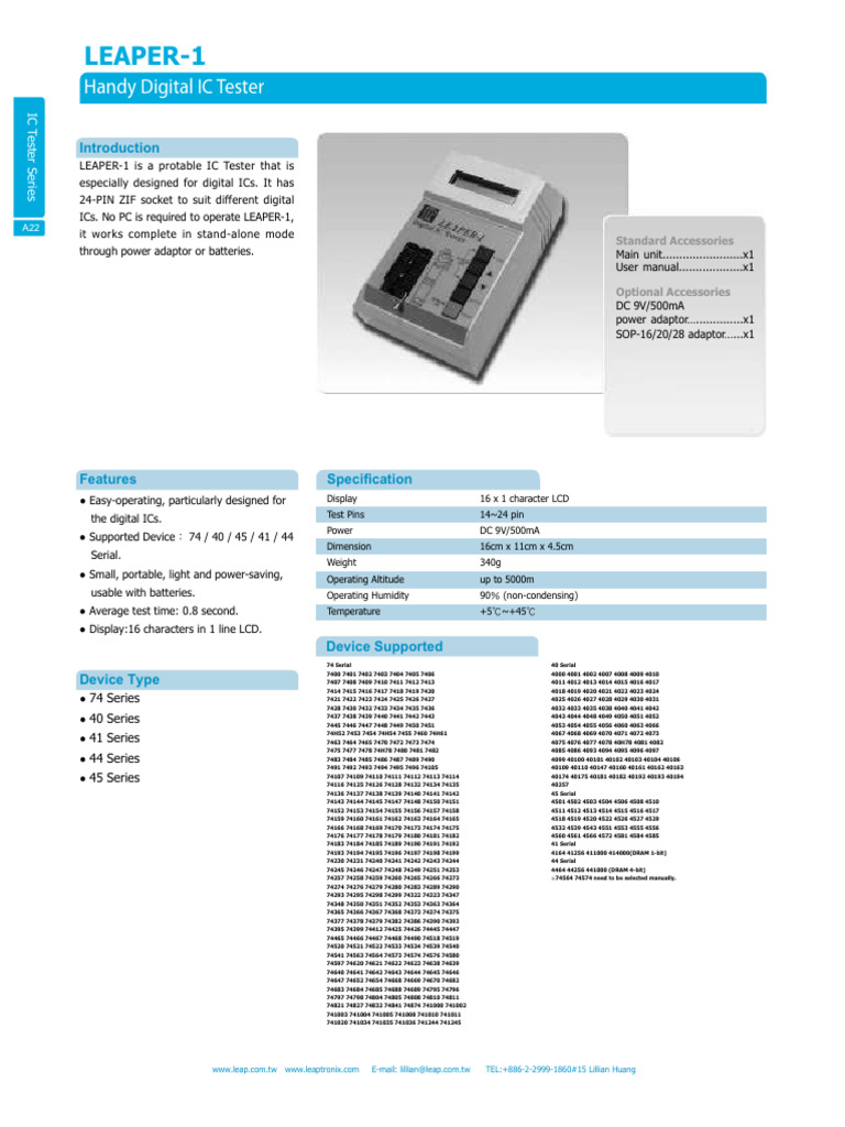 Leaper-1: Handy Digital IC Tester | PDF | Office Equipment | Computer ...