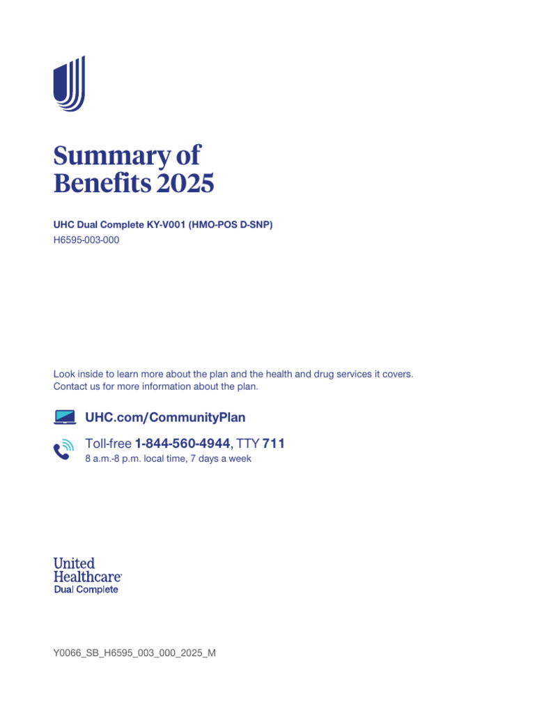 UHC Dual Complete KY-V001 Benefits 2025 | PDF | Medicare Part D | Medicaid