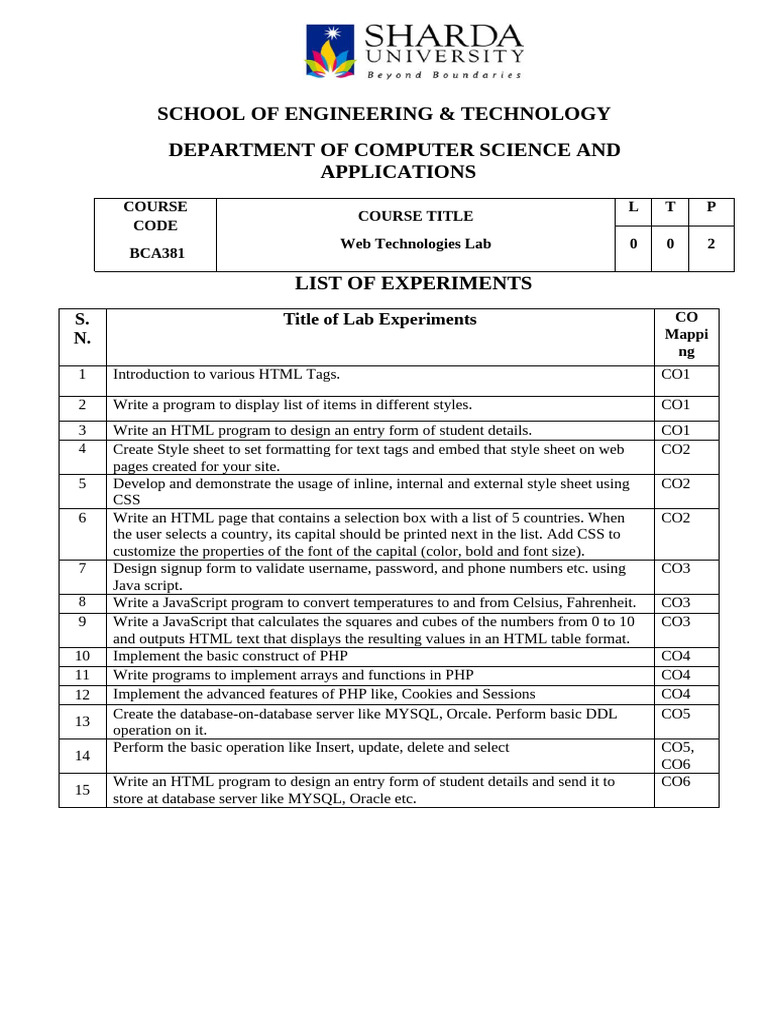 Web Technologies Lab Course Overview | PDF | Html Element | World Wide Web