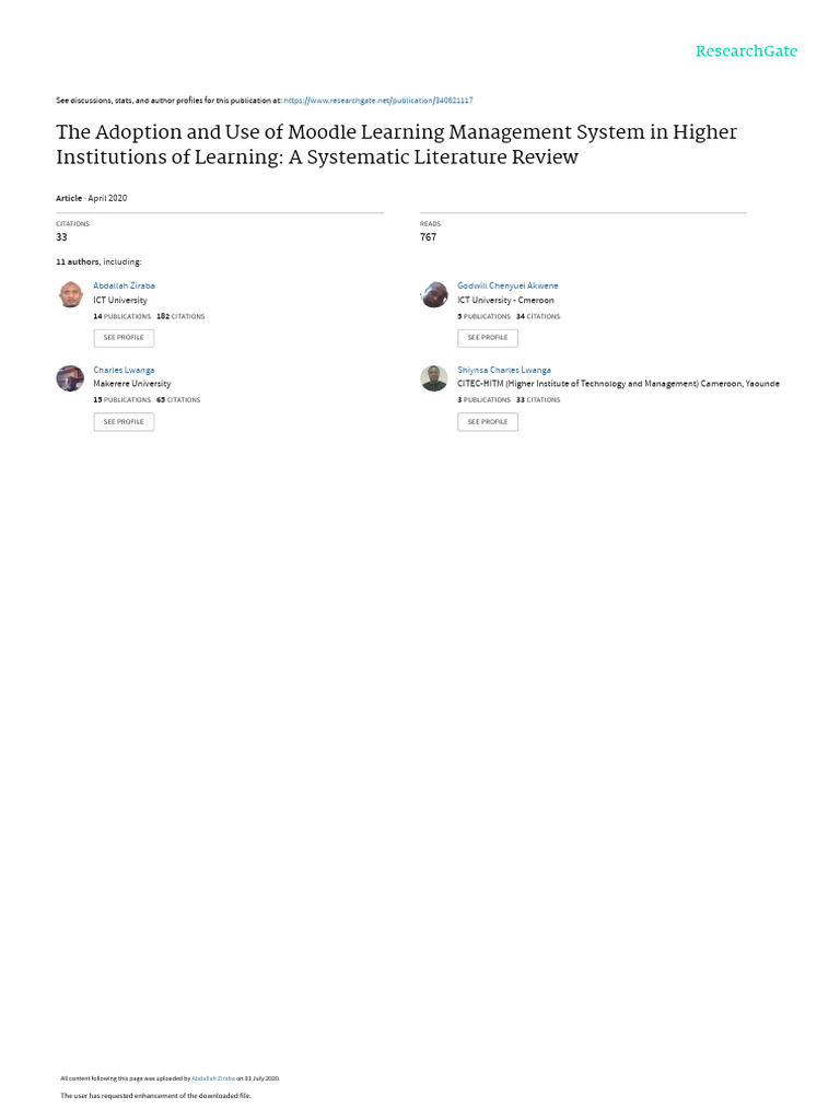 Moodle Adoption in Higher Education Review | PDF | Cognition ...