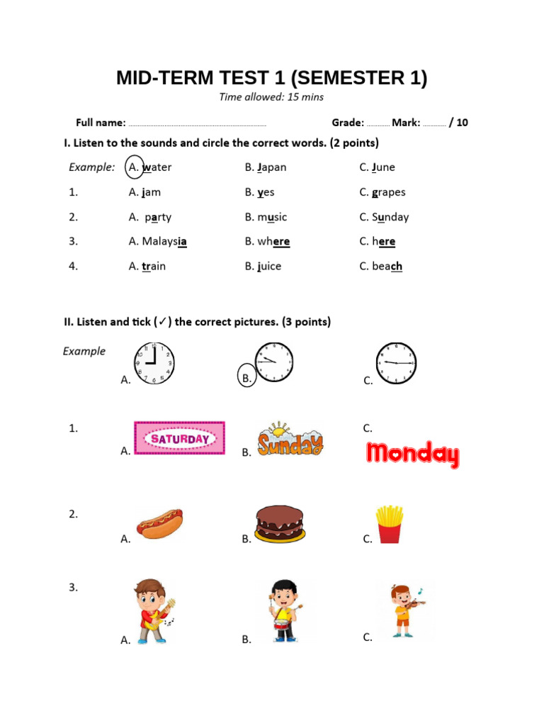 Mid-Term Test 1 (Semester 1) | PDF