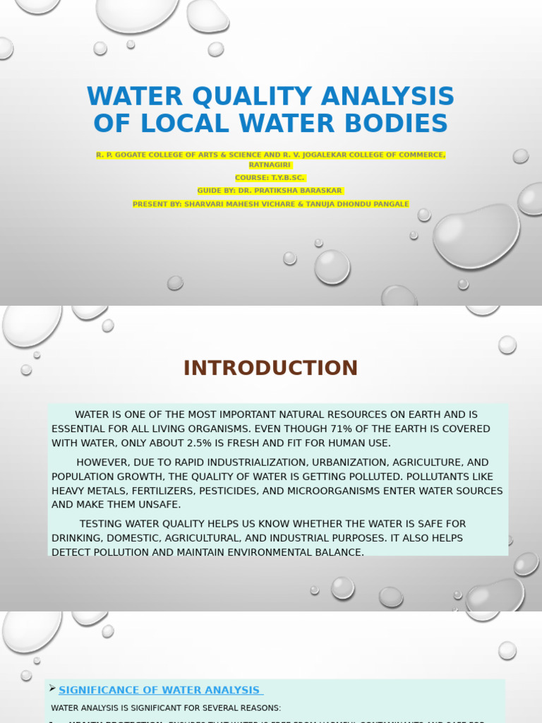 Water Quality Analysis of Local Water Bodies | PDF | Ph | Water Quality