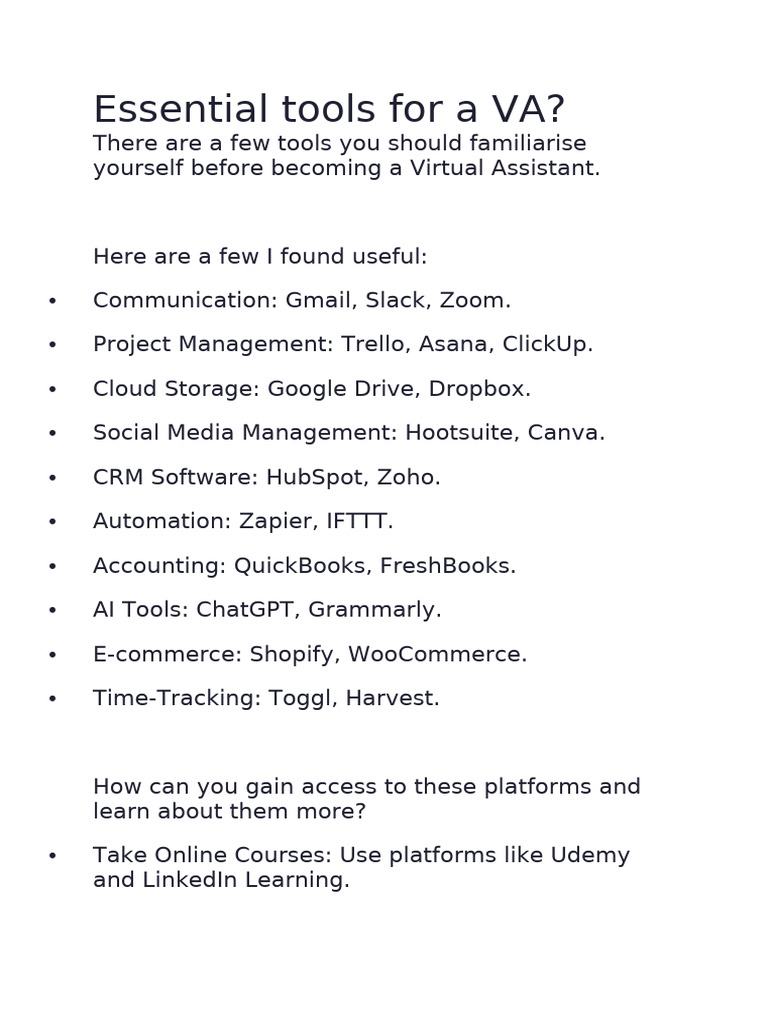 Essential Tools for Virtual Assistants | PDF