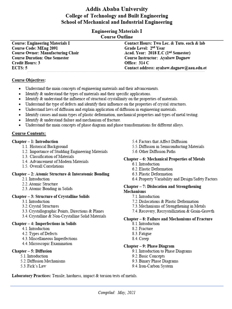 Engineering Materials I Course Outline | PDF | Plasticity (Physics ...