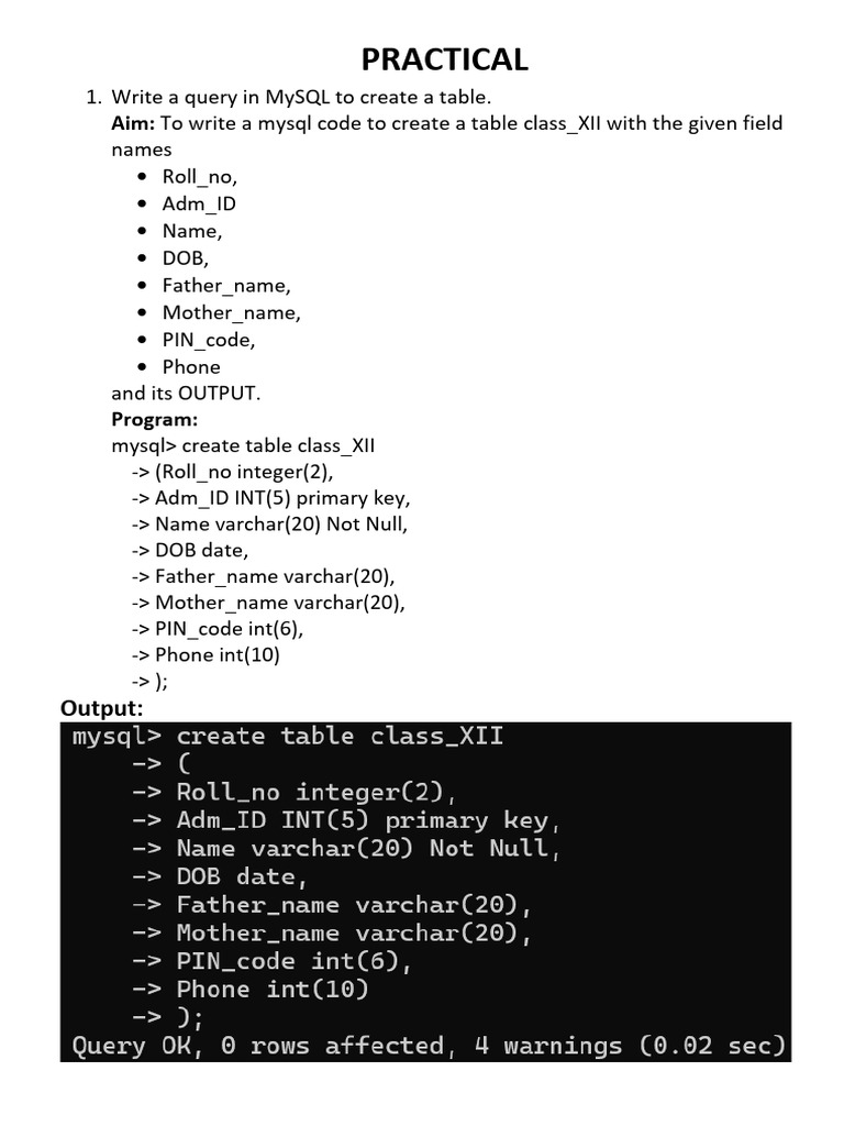 MySQL Table Creation and Management Queries | PDF | Computer ...
