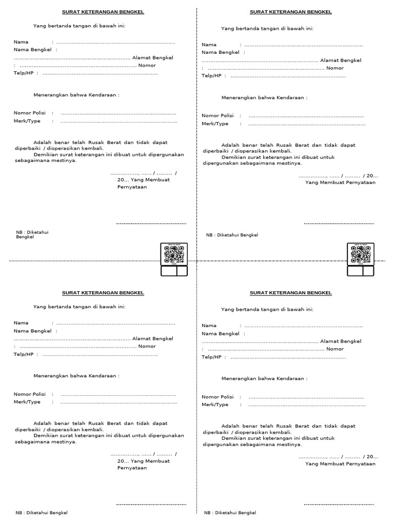 Master Surat Keterangan Bengkel | PDF