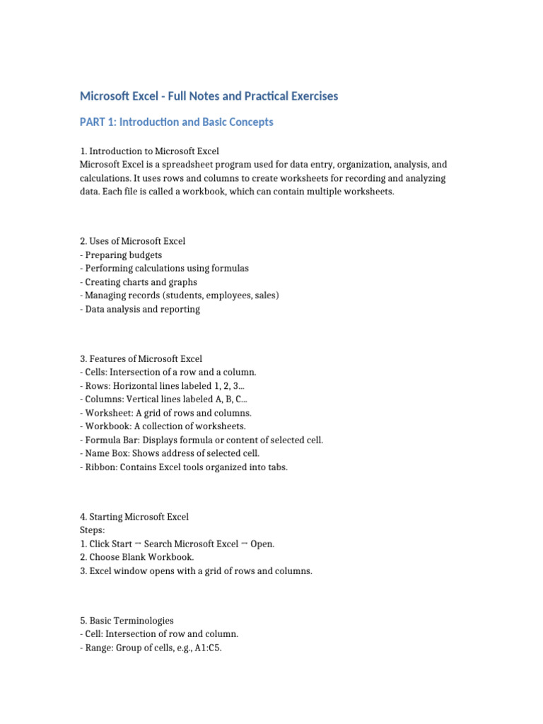 Microsoft Excel Notes and Practicals | PDF | Microsoft Excel | Computing
