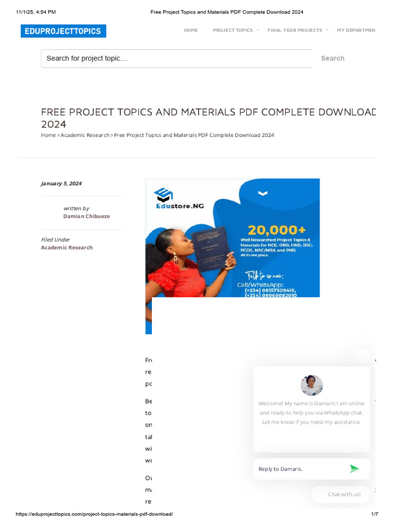 Free Project Topics & Materials 2024 | PDF | Science | Engineering
