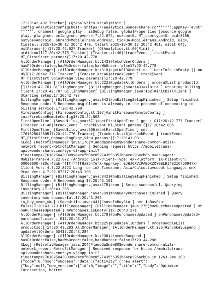 MobileTrans Android Analytics Log | PDF | Computer Engineering | System ...