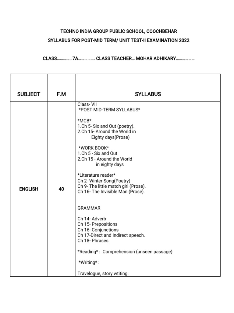 7a Post Mid Term Syllabus Distribution Format | PDF | Linguistics