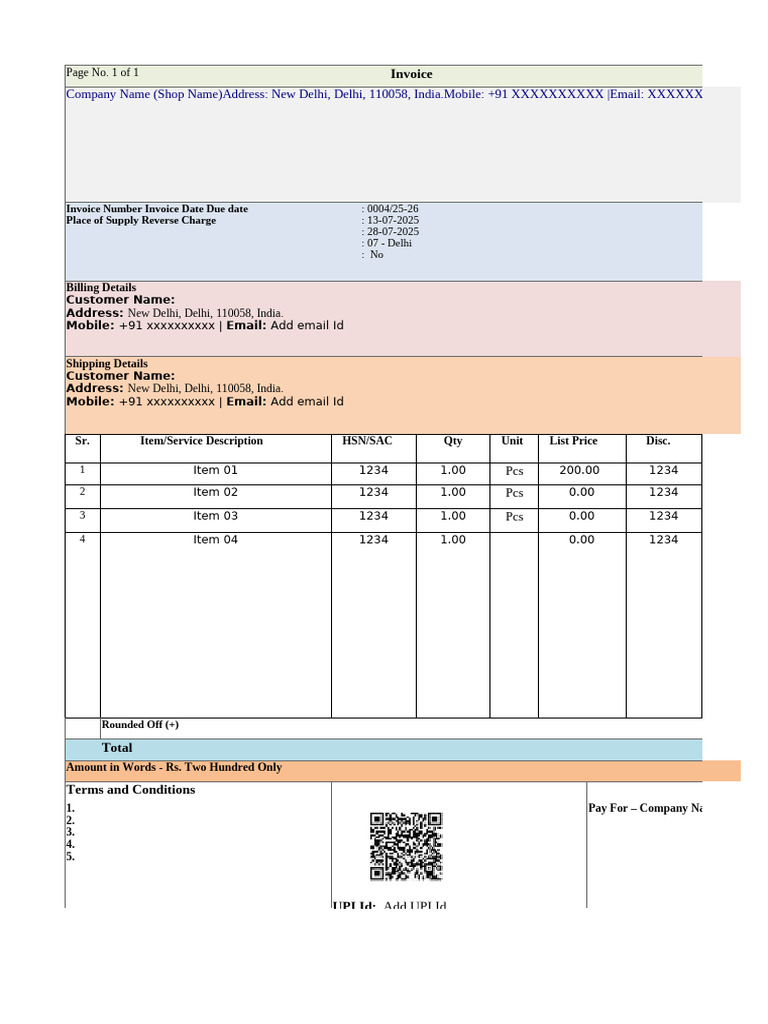Invoice Format for Stationery in Word | PDF