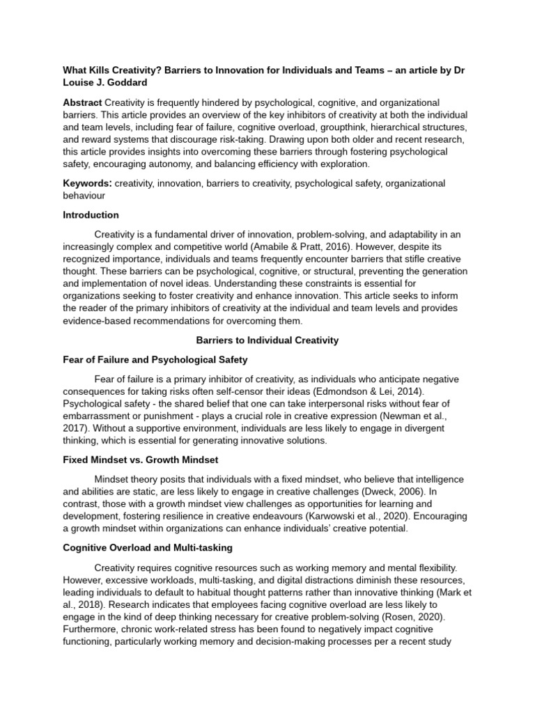 Barriers to Creativity and Innovation | PDF | Creativity | Mindset