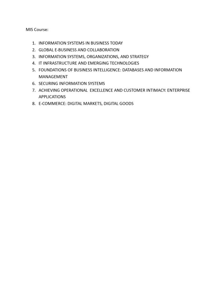 MIS Course Overview and Topics | PDF