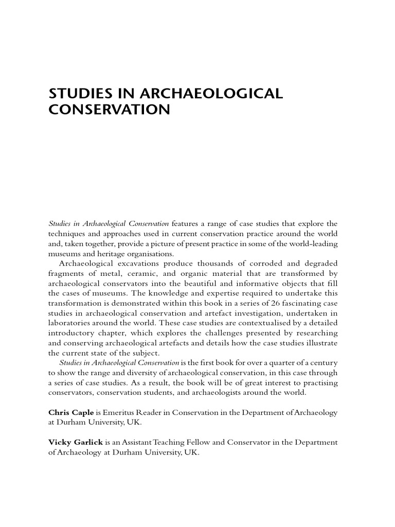 Studies in Archaeological Conservation | PDF | Artifact (Archaeology ...
