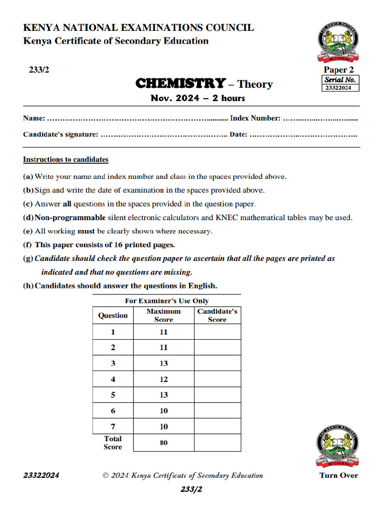 KCSE 2024 233 PP2 Printable 18 Nov | PDF