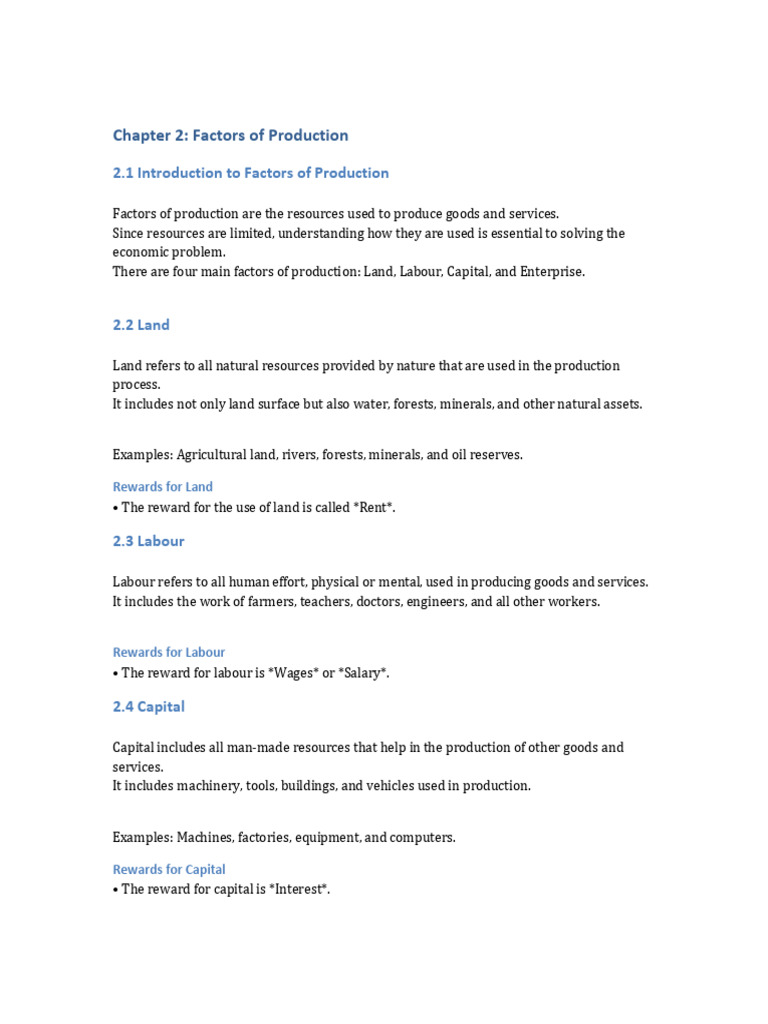 Chapter 2 Factors of Production Notes | PDF | Factors Of Production ...