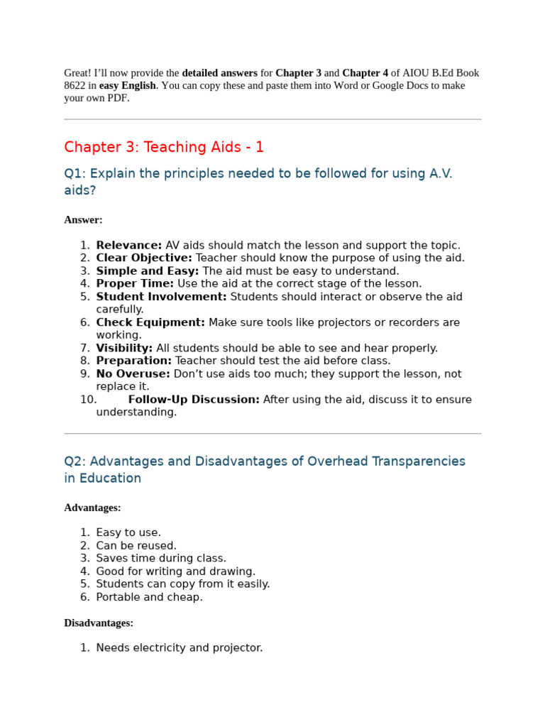 AIOU B.Ed 8622 Teaching Aids Guide | PDF