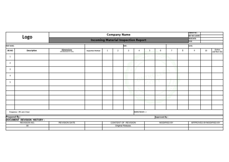 Incoming Material Inspection Report | PDF