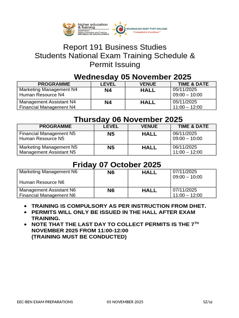 2025 Business Studies Exam Schedule | PDF