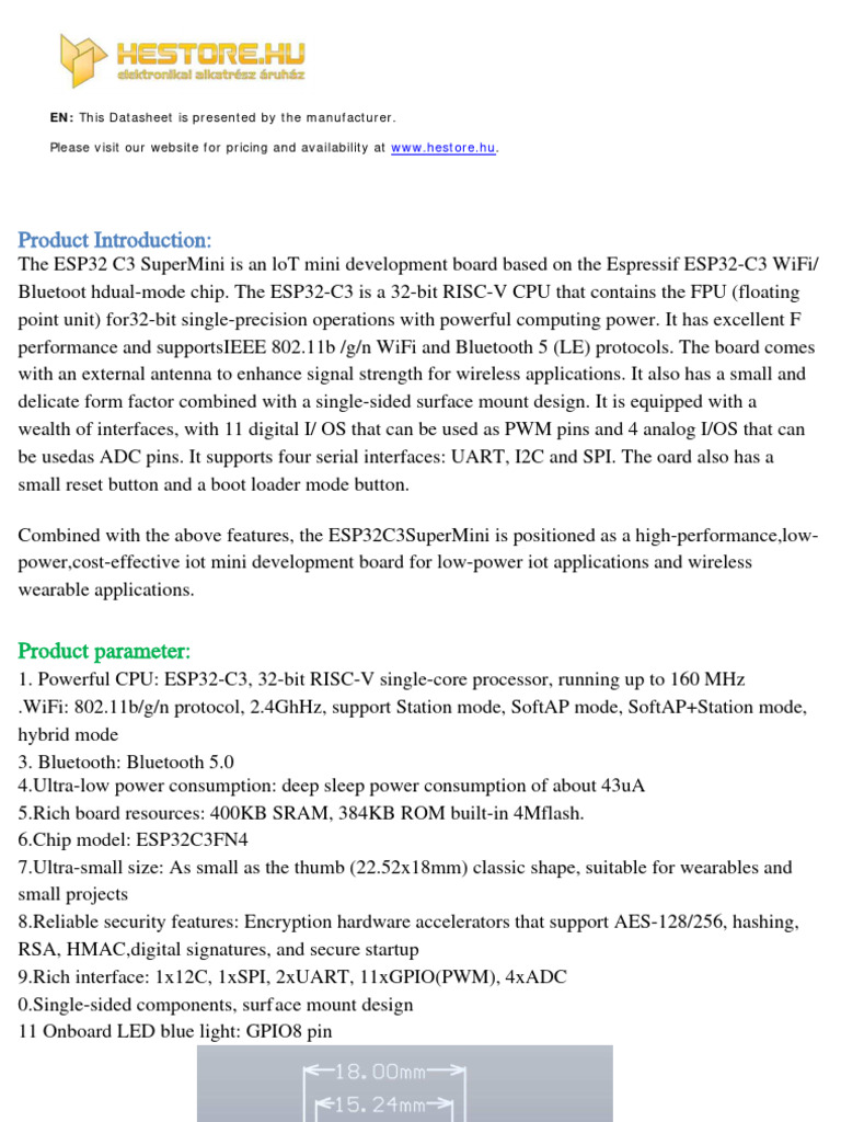 ESP32 C3 SuperMini IoT Development Board Guide | PDF | Wi Fi | Usb