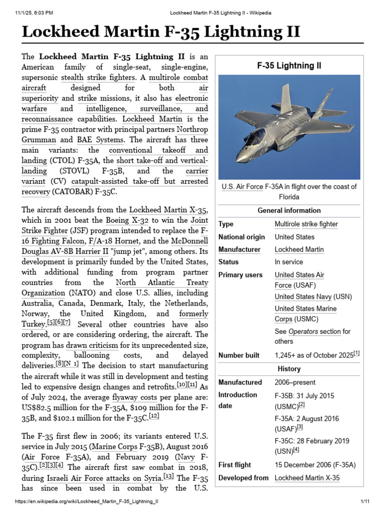 Overview of the F-35 Lightning II | PDF | Lockheed Martin F 35 ...