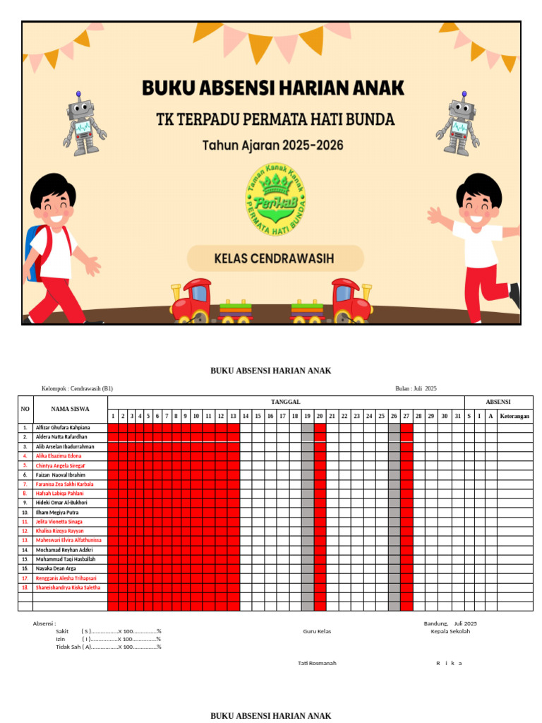 Buku Absensi Harian Anak Cendrawasih | PDF