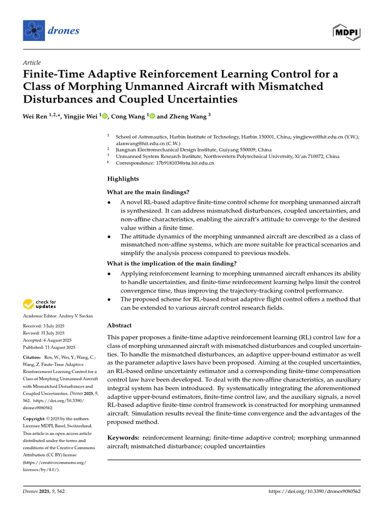 Adaptive RL Control for Morphing UAVs | PDF | Control Theory | Mechanics