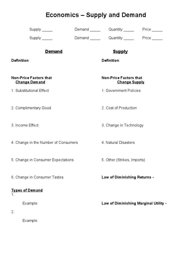 Worksheet - Economics - Supply and Demand | PDF | Supply (Economics