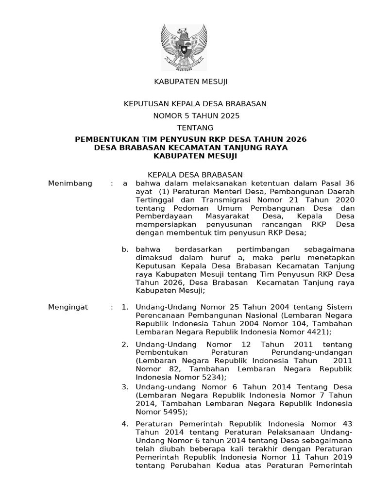 Pembentukan Tim RKP Desa 2026 | PDF