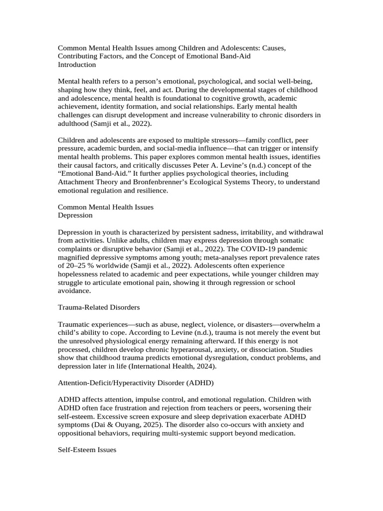 Child and Adolescent Mental Health Issues | PDF | Psychological Trauma ...