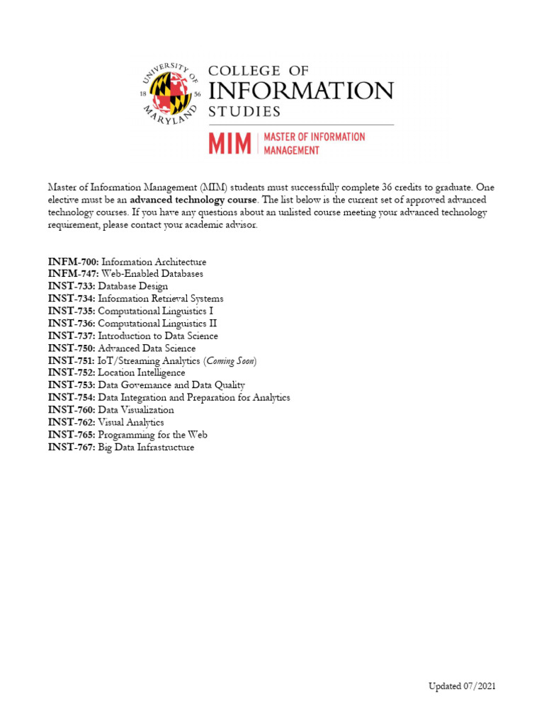 MIM Advanced Technology Courses July 2021 | PDF