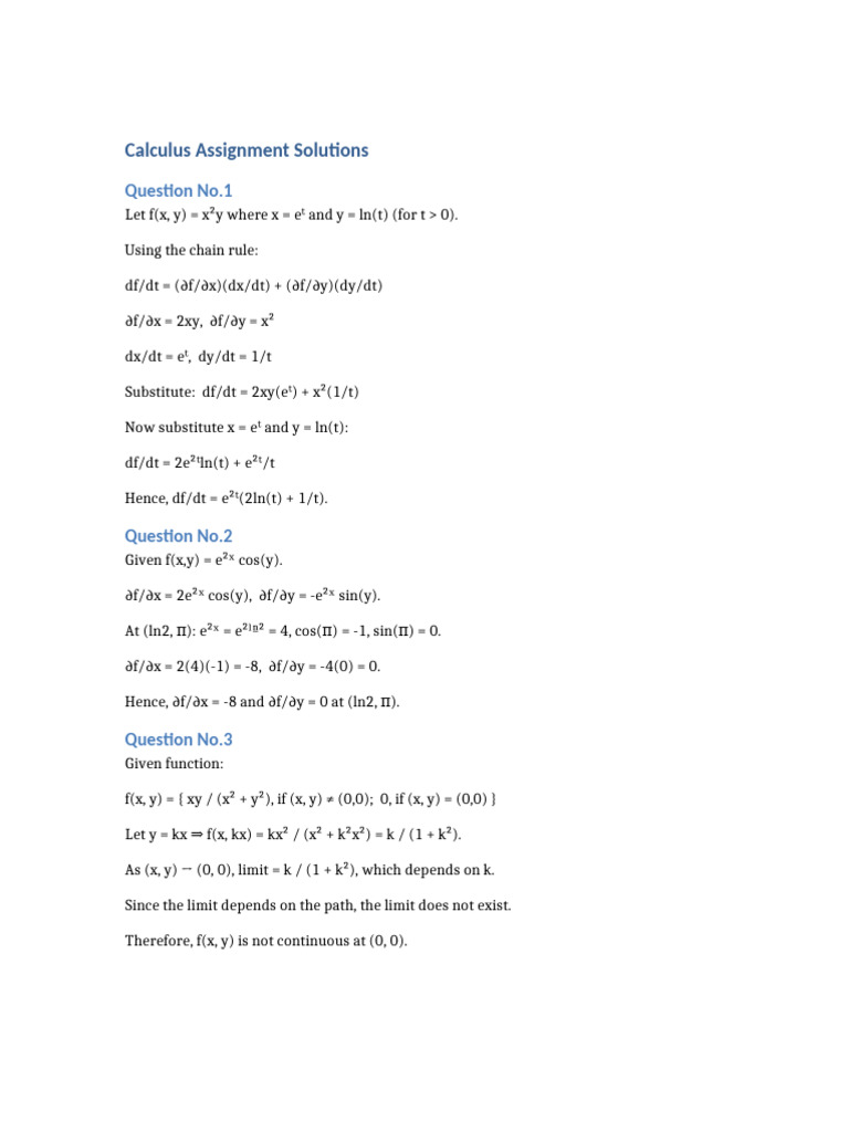 Calculus Assignment Solutions Explained | PDF