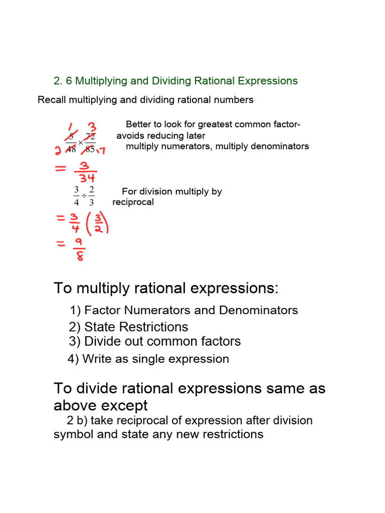 2.6 Dividing and Multiplying Rational Expressions | PDF
