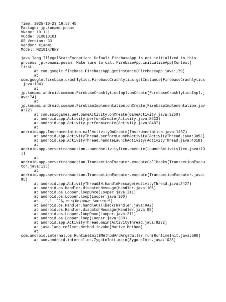 Firebase Initialization Error in PESAM App | PDF