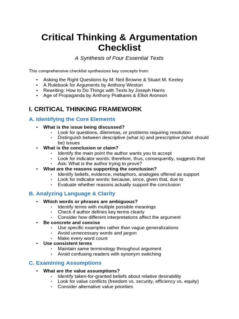Critical Thinking Checklist | PDF | Fallacy | Argument