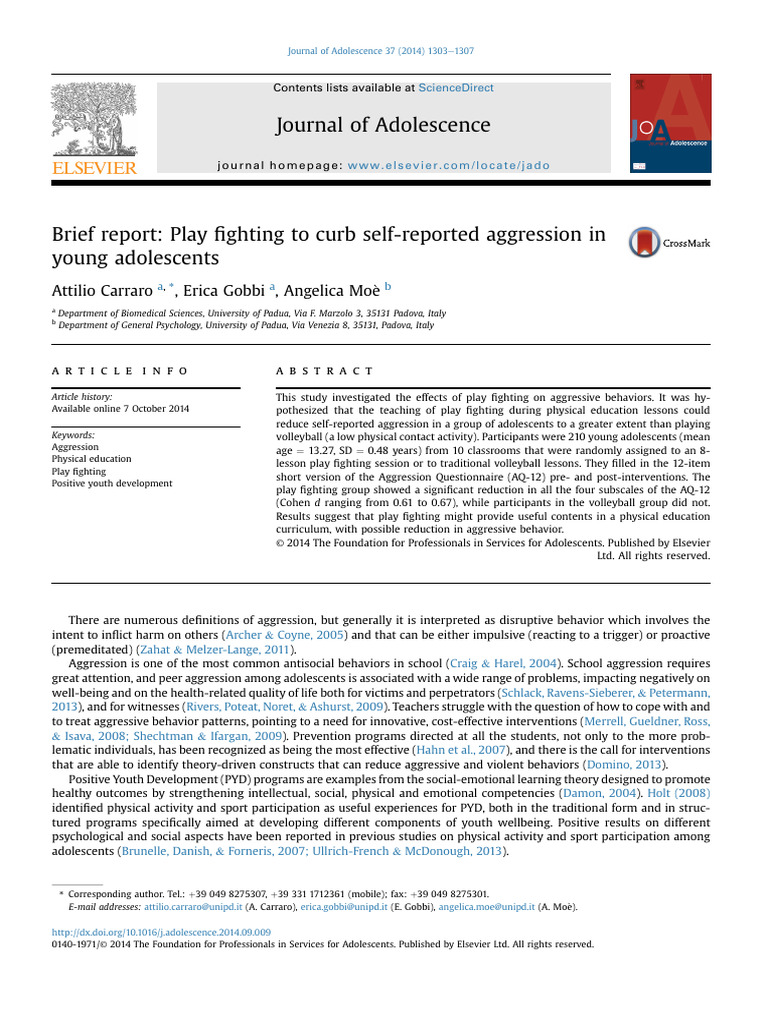 Play Fighting Reduces Adolescent Aggression | PDF | Aggression ...