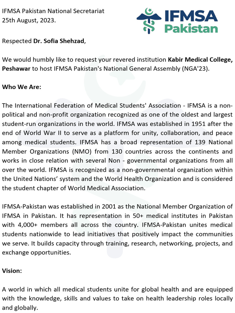 NGA'23 National General Assembly IFMSA Request Letter | PDF | Medical ...