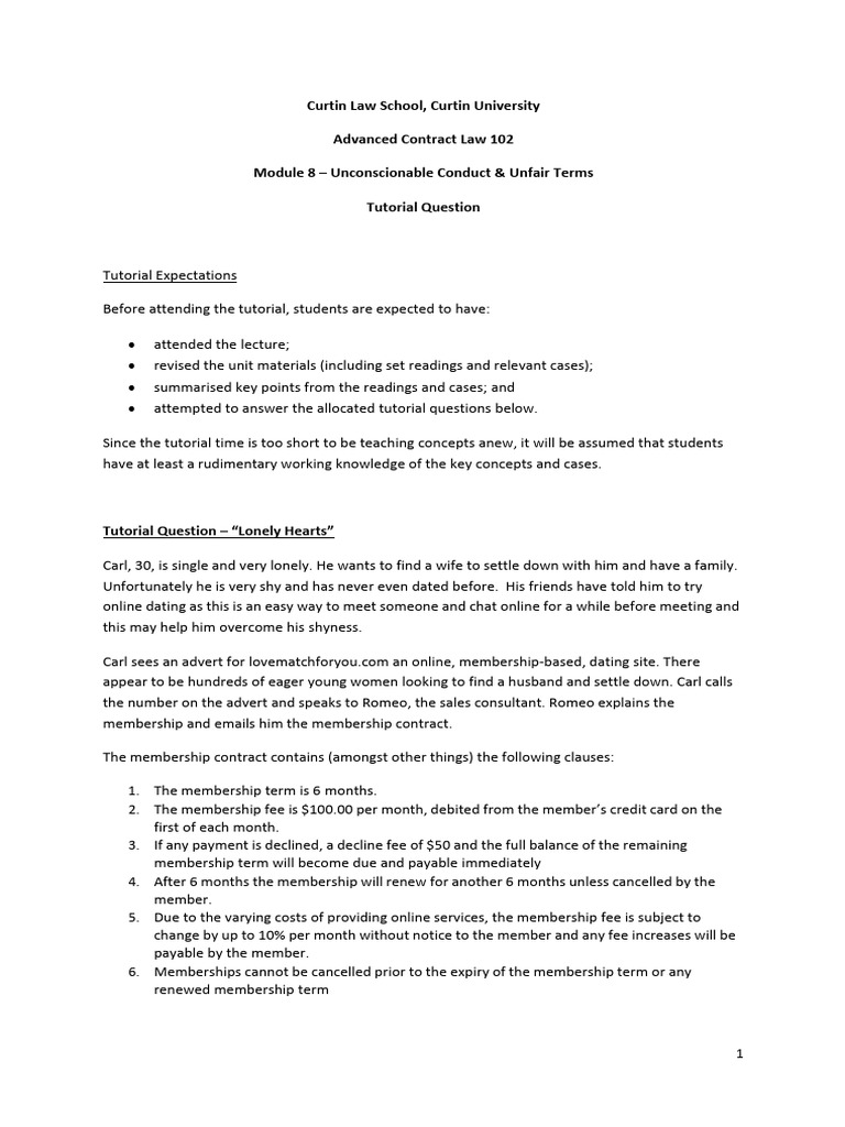 Advanced Contract Law - M8 - Unconscionable Conduct & Unfair Terms ...