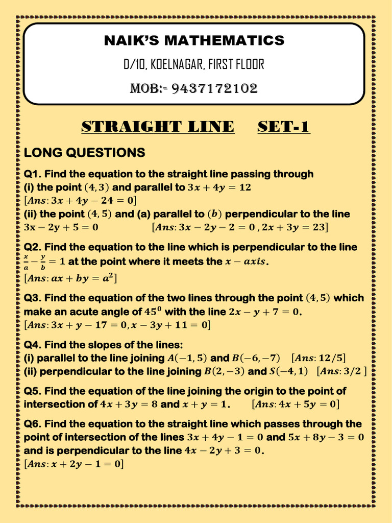 Straight Line Equations and Problems | PDF | Elementary Mathematics ...