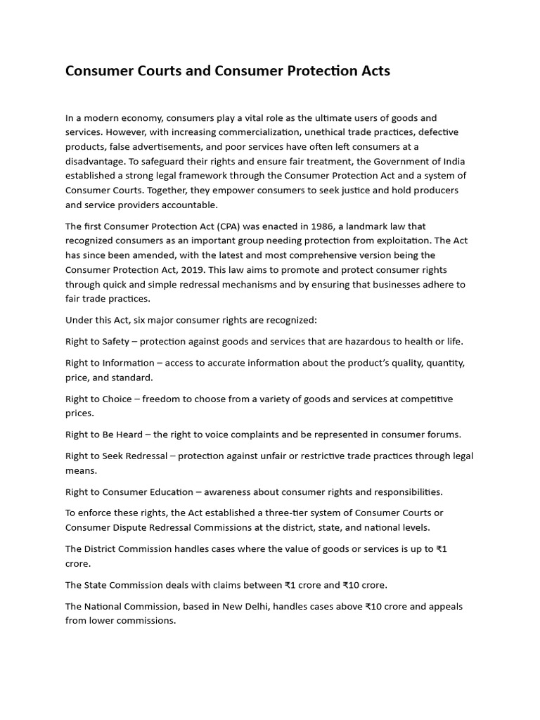 Consumer Courts and Consumer Protection Acts | PDF | Consumer ...