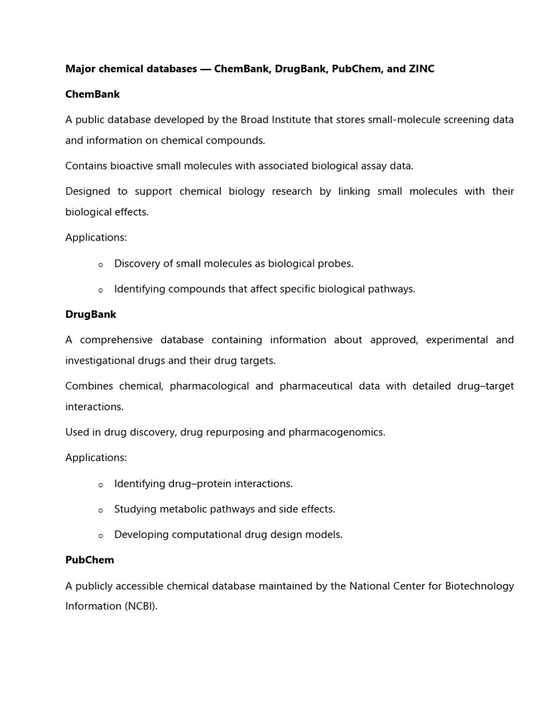 Overview of Major Chemical Databases | PDF