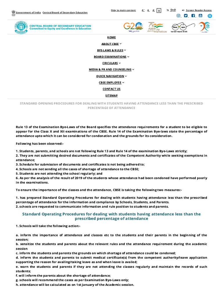 CBSE Attendance Compliance Procedures | PDF
