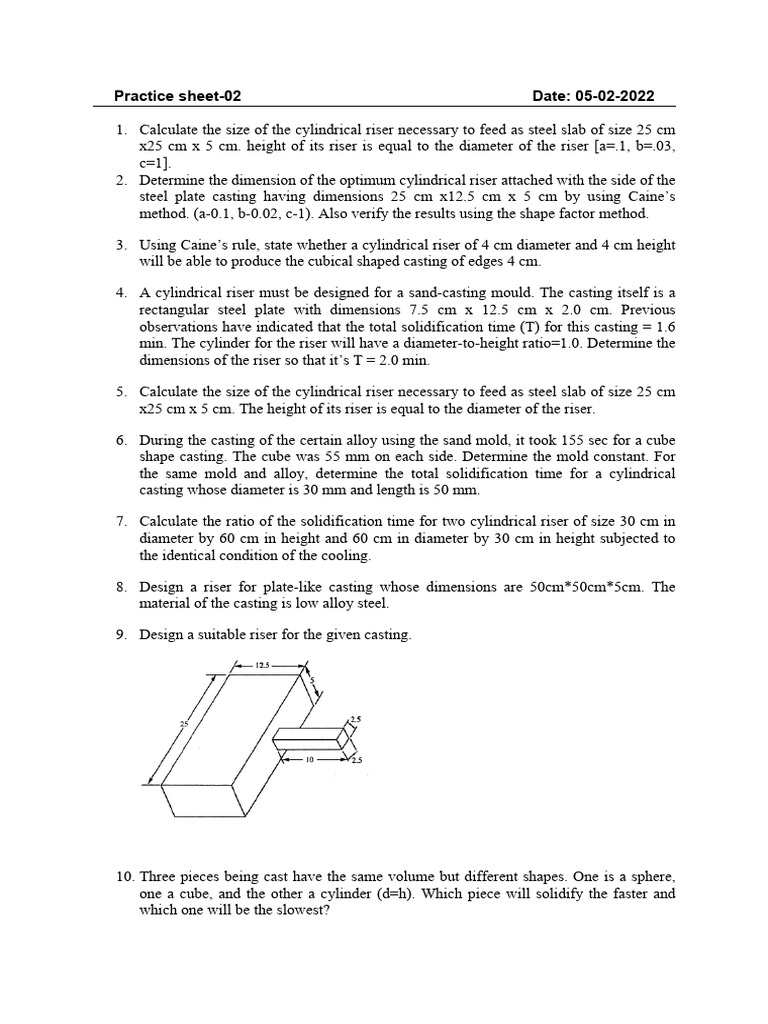 Casting Practice Sheet | PDF | Industrial Processes | Physical Sciences